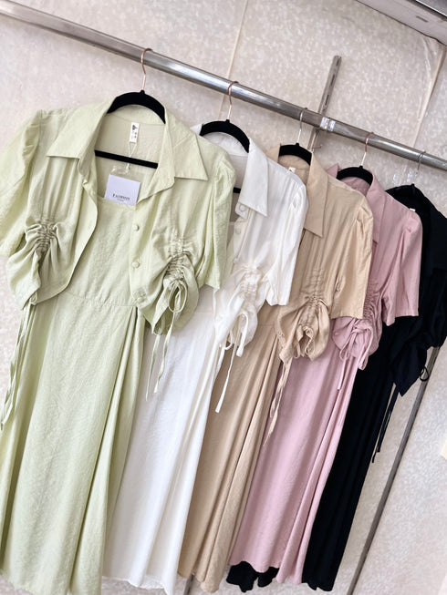Summer Spaghetti Strap Dress With Ruched Up Crop Cardigan